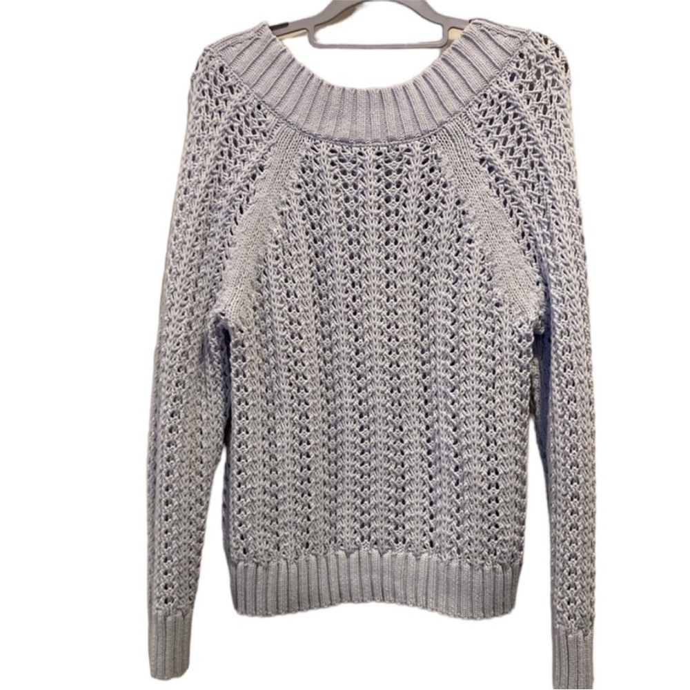J. Crew Pointelle Stitch Wide Neck Beach Sweater in Light Blue Size Large - Picture 4 of 6